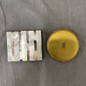 (2) Vintage Mirror Compacts American Pearl & Abalone Elgin? FS Bnfts Charity